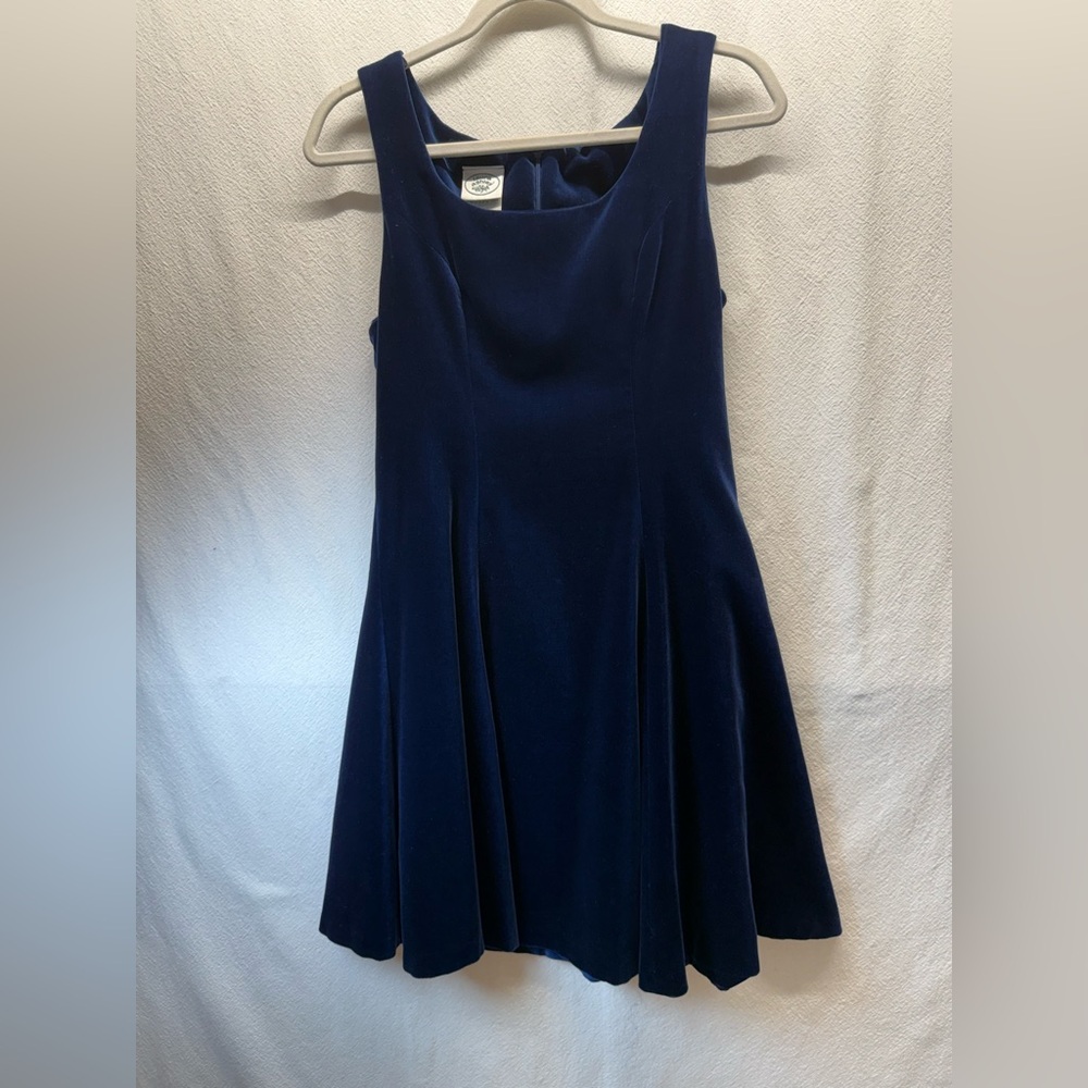 LUXE Navy Blue Laura Ashley Velvet Fit & Flare Coquette Mini Dress Dark Fairy S6